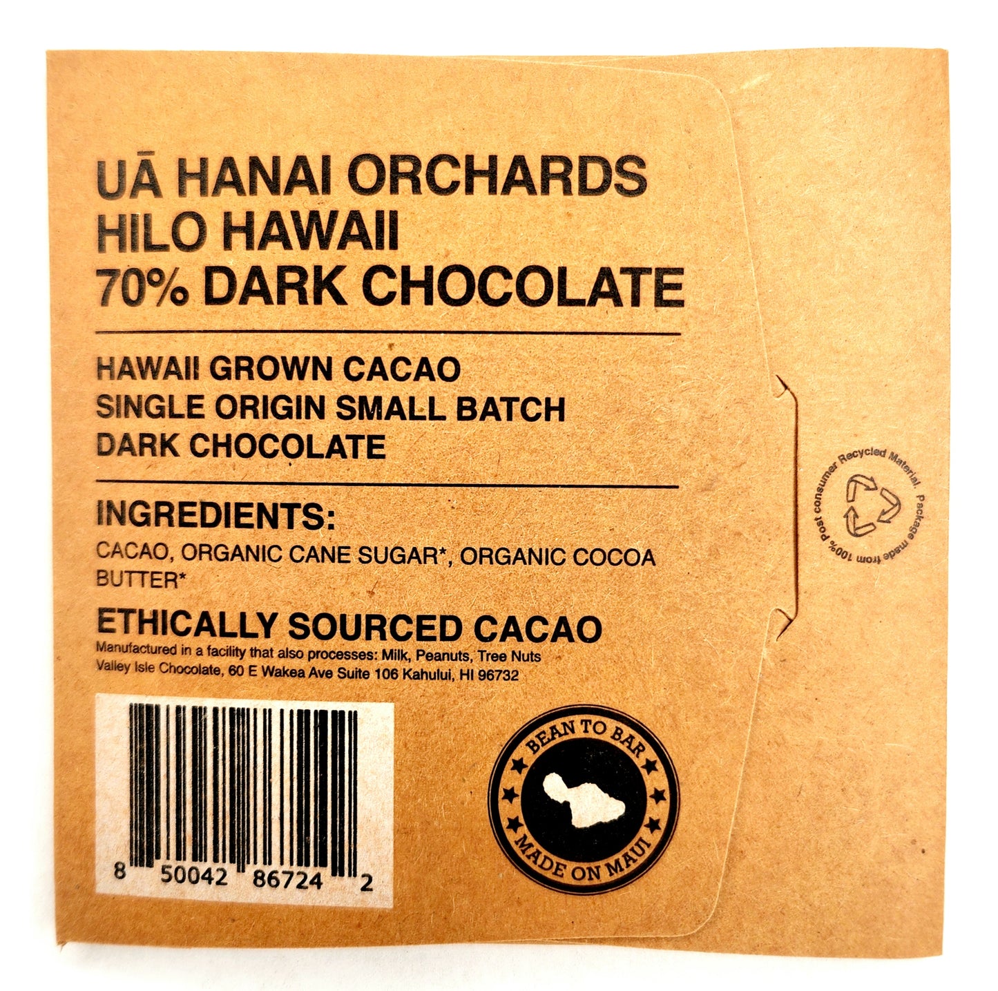 Ua Hanai Orchards Hilo Hawaii 70% Dark Chocolate
