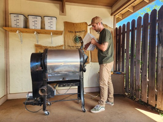 Vintage Royal No. 5 drum roaster used for small-batch artisan chocolate roasting at Valley Isle Chocolate Maui