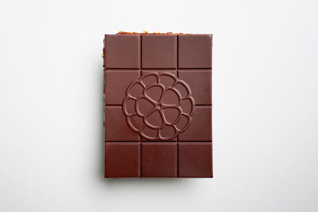 Chocolate bar with a geometric pattern on a white background