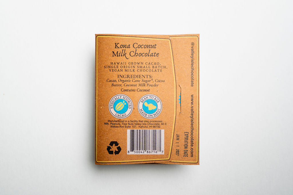 Kona Coconut Milk Chocolate packaging with a white background