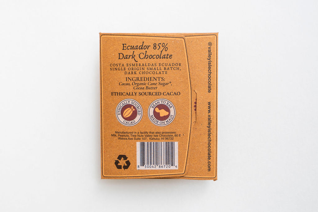 Ecuador 85% Dark Chocolate bar packaging on a white background